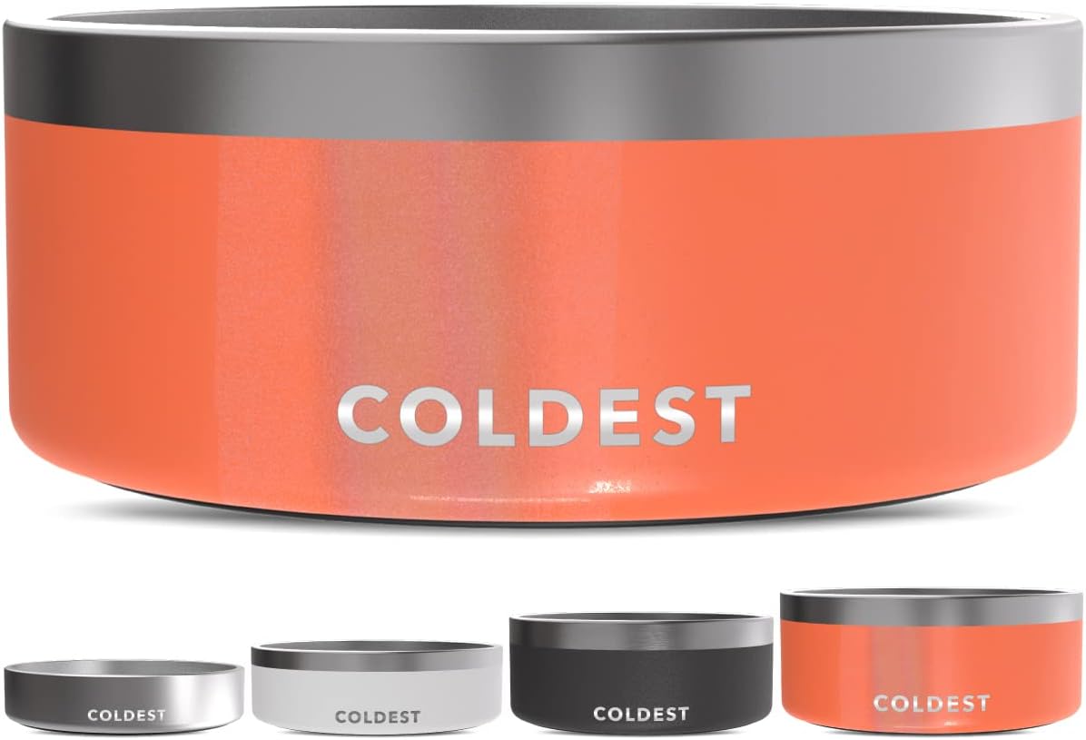 Coldest Dog Bowl - Anti Rust Metal, Non Slip, 3 Layers Insulated Stainless Steel Dog Bowls - Spill Proof & Heavy Duty - Water Bowl for Dogs, Cats & Pets, Dish Washer Safe (100 oz, Candy Red Glitter)