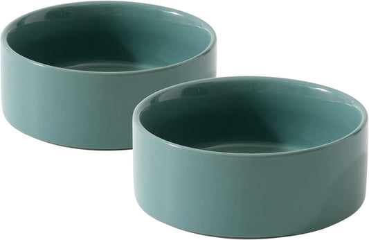 Ceramic Set of 2 Cat Bowls, Food and Water Bowls for Cats, Kitty, 2pcs Cat Dishes, Pet Feeder(5.1inch, 2 x Light Green Bowls)