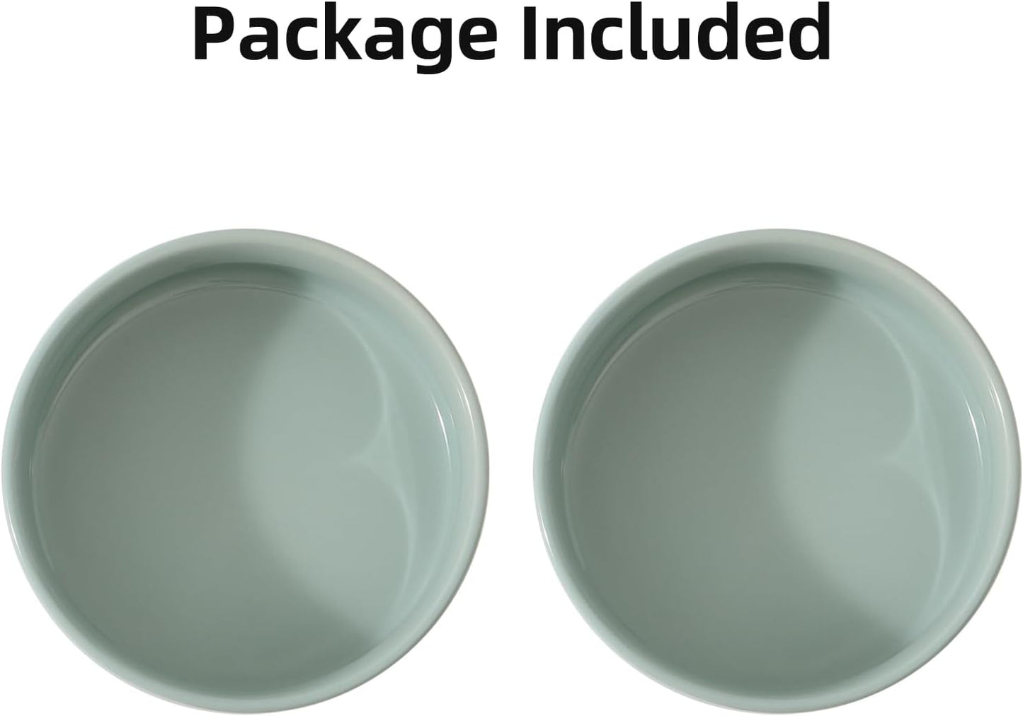 Ceramic 5.1inch Set of 2 Dog and Cat Bowls, 2pcs Anti-Slip Food and Water Feeder Dishes for Puppies, Kitties, Cats(2 Bowls, Light Green)