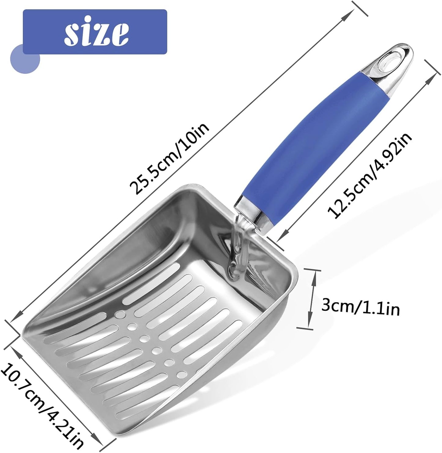 Cat Litter Scoop -Stainless Steel Metal Cat Litter Scoop-Sturdy Mesh Scooper - Mesh Shovel-Easy to Clean - Suitable for Cat Litter Box -Navy Blue