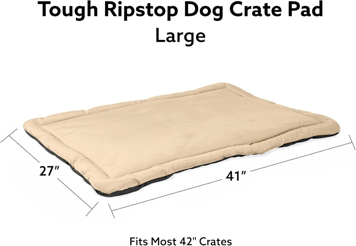 K9 Ballistics Tough Ripstop Dog Crate Pad - Durable & Machine Washable with Non-Skid Bottom and 120-Day Warranty, Fits 42" Wire Crates - Large, Sandstone