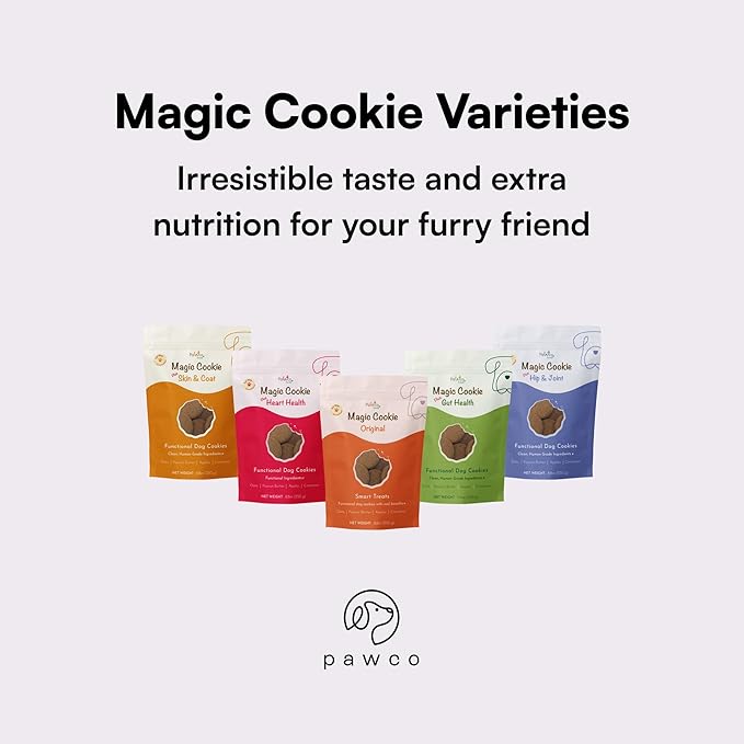 Pawco Dog Treats, Hip & Joint – Supports Mobility in Senior & Active Dogs – Crunchy Dog Cookies with Omega-3 & DHA, Peanut Butter & Apple – Functional & Healthy Rewards for Dogs – Magic Cookie – 8.8oz