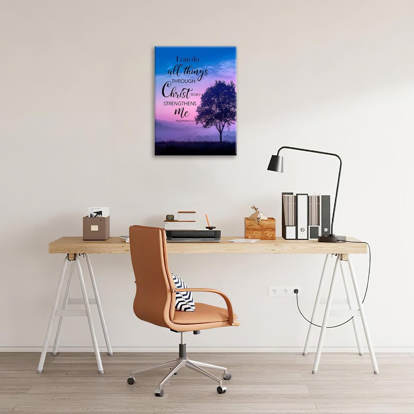 Christian Tree Wall Art I Can Do All Things Canvas Wall Decor Prints Framed Painting Purple Pictures Gifts Artwork for Bathroom Bedroom 12"x16"