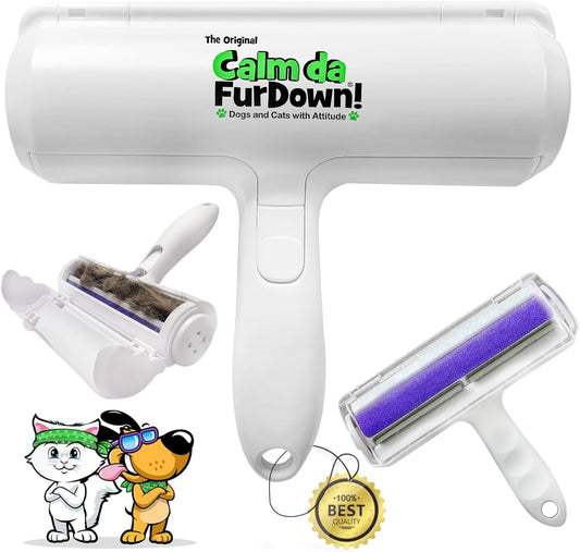 Calm Da Fur Down Pet Hair Remover Reusable Roller - Portable Effective Dog & Cat Hair Remover- Pet Lint Roller Extra Sticky for Couch, Cat Trees, Dog beds, Carpet, Bedding, Car, Home Fur Removal Tool