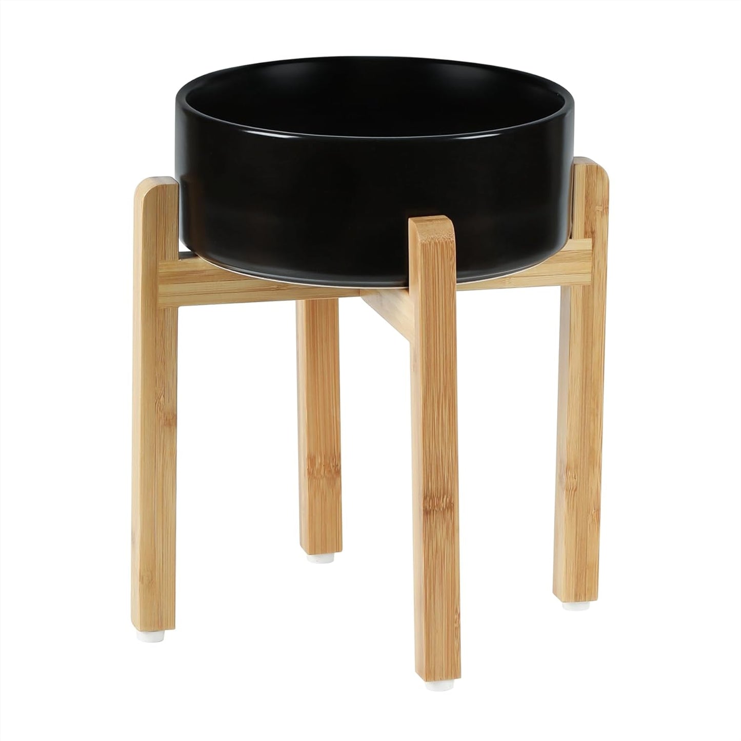 Ceramic Elevated Dog Bowl Set, Raised Food and Water Bowl for Large Breed Dogs, Weighted Dishes, Black (8.2'', 60OZ)