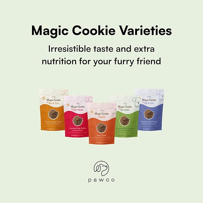 PawCo Dog Treats, Gut Health – Supports Digestion & Sensitive Stomachs – Crunchy Dog Cookies with Postbiotics, Peanut Butter & Apple – Functional & Healthy Rewards for Dogs – Magic Cookie – 8.8oz