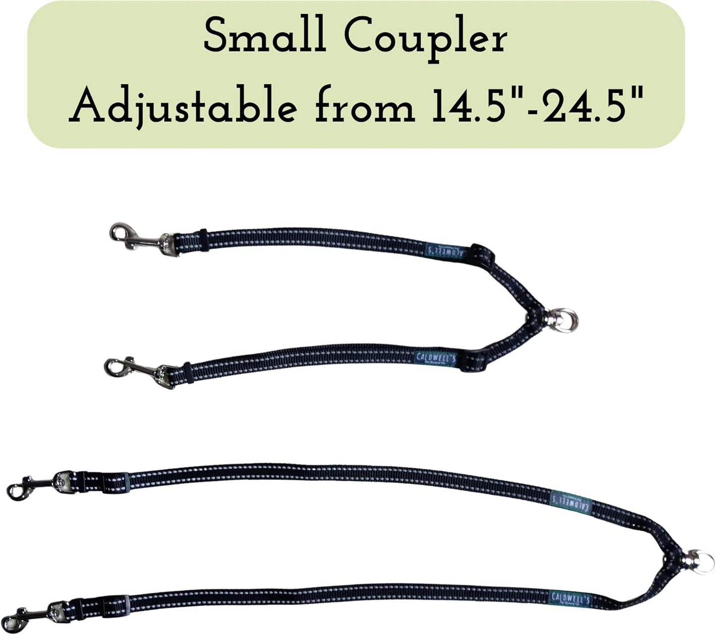 Caldwell's Pet Supply Co. Leash Coupler, Two Dog Leash Splitter to Split Leashes for Walking 2 Dogs, Tangle Free Double Dog Leashes Connector, Adjustable Attachment for Small or Medium Dogs