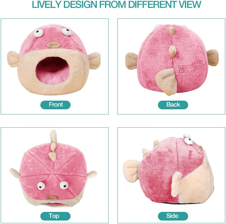 Cat Beds for Indoor Cats - Cat Bed Cave with Removable Washable Cushioned Pillow, Soft Plush Premium Cotton No Deformation Pet Bed, Lively Pufferfish Cat House Design, Pink, Multiple Sizes(L)