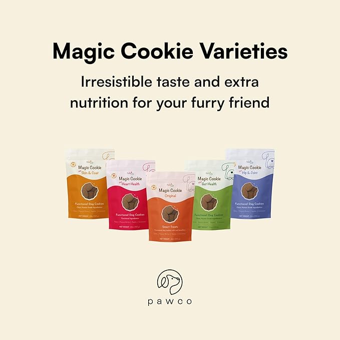 Pawco Dog Treats, Original – Supports Daily Wellness & Enjoyment – Crunchy Dog Cookies with Peanut Butter & Apple – Functional & Healthy Rewards for Dogs – Magic Cookie – 8.8oz