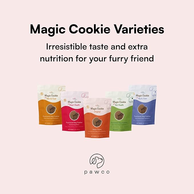 Pawco Dog Treats, Heart Health – Supports Heart Function & Vitality – Crunchy Dog Cookies with Peanut Butter, Apple & Taurine for Dogs – Functional & Healthy Rewards for Dogs – Magic Cookie – 8.8oz