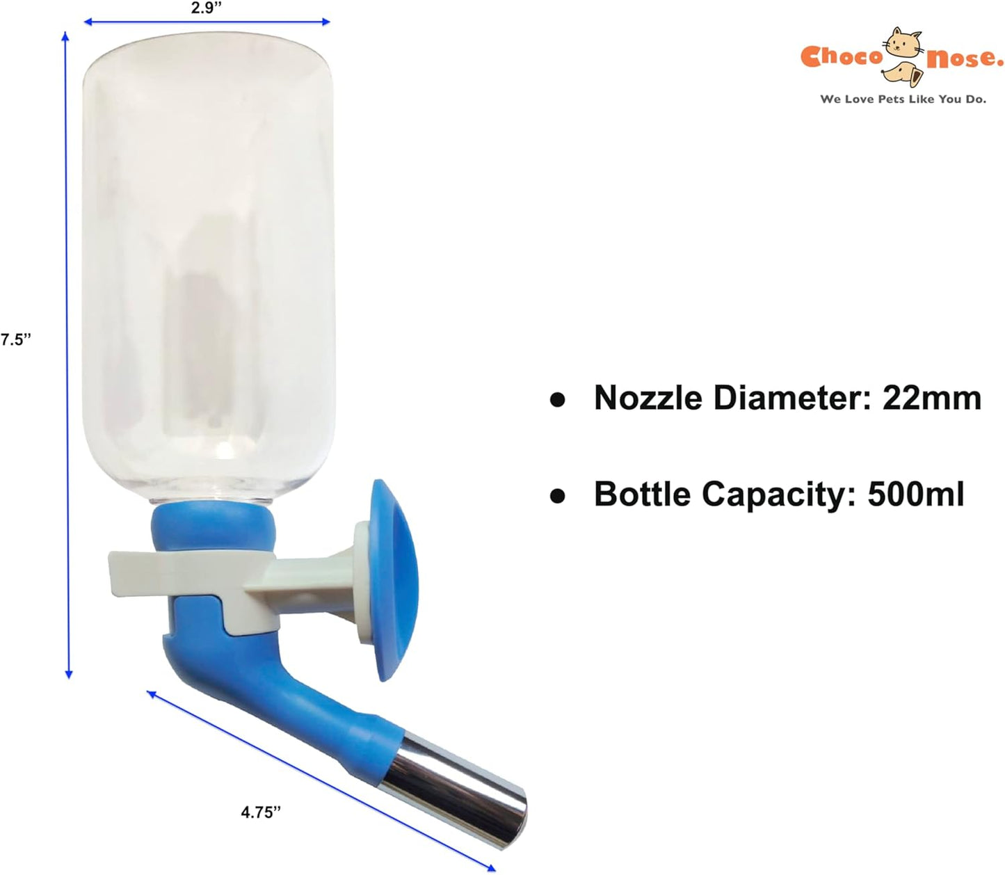 Choco Nose H570 Patented No Drip Large-sized Dog Water Nozzle, Recommended for Medium to Large -Sized Dogs, Enlarged Sized Leak-proof Nozzle, BPA Free, Nozzle Diameter: 22mm (Blue/White)