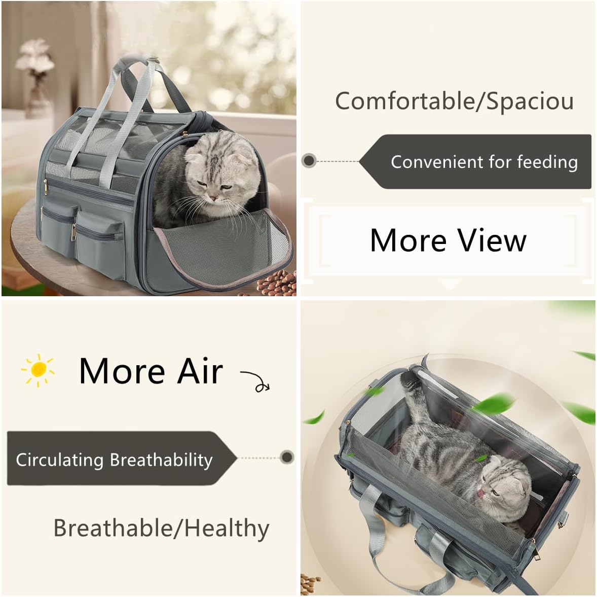 Cat Carrier Bag,Soft Sided Ventilated Pet Carrier for Small Dog Airline Approved Travel Puppy Carrier with Breathable Mesh, Foldable Portable for Outdoor Car