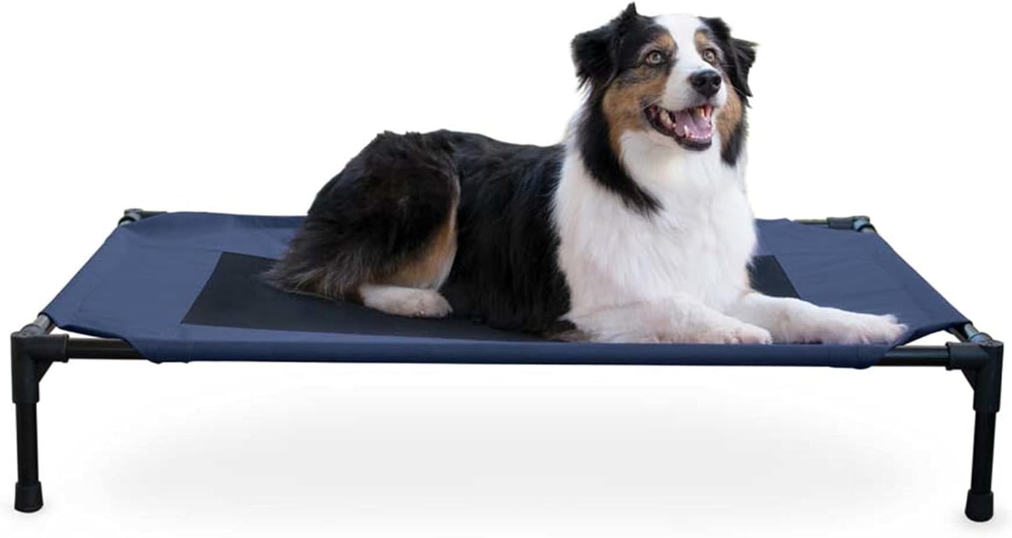 K&H Pet Products Outdoor Elevated Dog Cot, Breathable Cooling Elevated Cot Hammock Pet Bed for Large Dogs, Washable Mesh Cover, Raised Metal Frame, Collapsible, Portable - Large 42 X 30in Blue