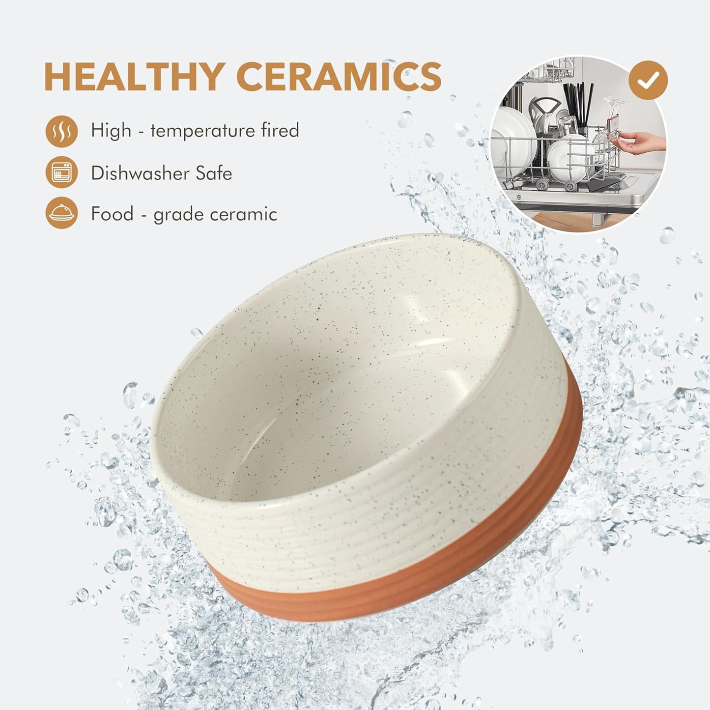 Ceramic 6.1inch Dog Bowl for Small Breed Dogs, Anti-Slip and Weighted Pet Food and Water Dishes(Single Bowl, Vanilla White)