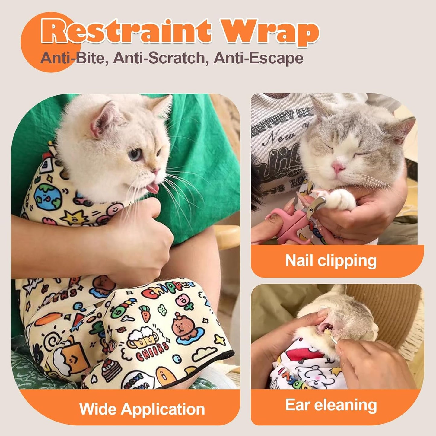 Cat Grooming Wrap, Cat Wrap Self-Adherent, Anti-Scratch Anti-Bite, Anti-Escape Grooming Bag for Cats Nail Clipping, Ear Cleaning, and Teeth Brushing (19.7 × 19.7" Cow Pattern)