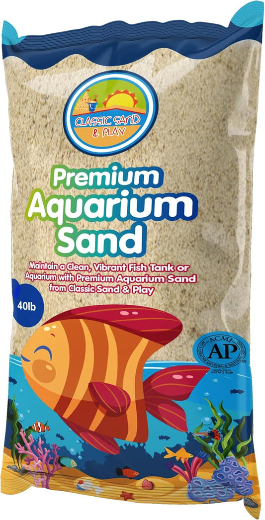 CLASSIC SAND & PLAY Natural Aquarium Sand for Freshwater and Saltwater Tanks, 40 lb. Bag, Improves Filter Life and Filtration Process, Pre-Washed Fine Sand, Natural