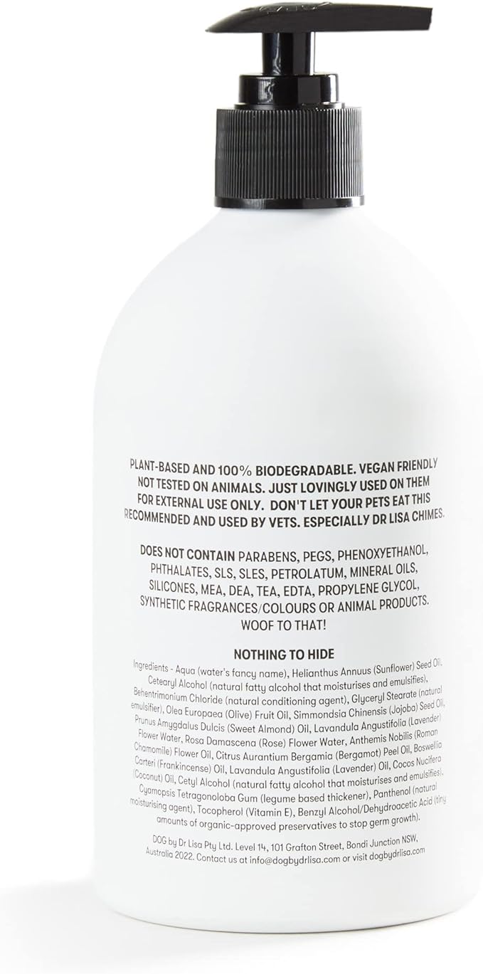 DOG by Dr. Lisa Leave-in Conditioner w/Coconut Oil, Rose Water, Chamomile, Natural, No Rinse, Moisturizing Coat & Skin Conditioning Treatment w/Plant Based Essential Oils, Vegan,16.9 oz Bottle