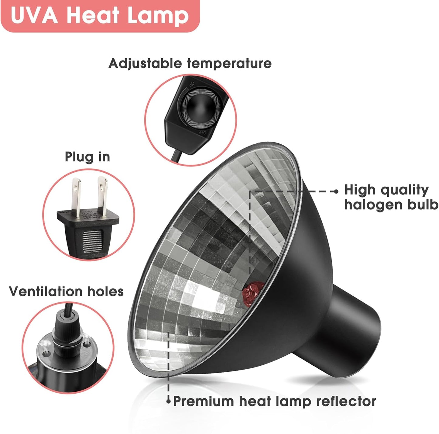 Briignite Reptile Heat Lamp Red, Reptile Night Lamp 50W, G9 Heat Bulb & Dome Reptile Light Fixture, Aluminum Reflector, Dimmable Heat Lamp for Chicken Turtle Snake Gecko Lizard, 1 Pack