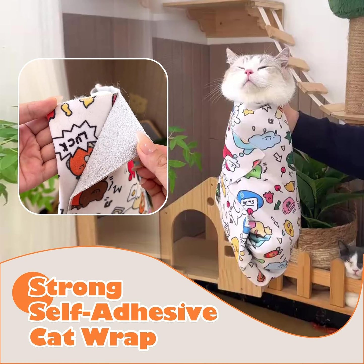 Cat Grooming Wrap, Cat Wrap Self-Adherent, Anti-Scratch Anti-Bite, Anti-Escape Grooming Bag for Cats Nail Clipping, Ear Cleaning, and Teeth Brushing (19.7 × 19.7" Paw Prints)