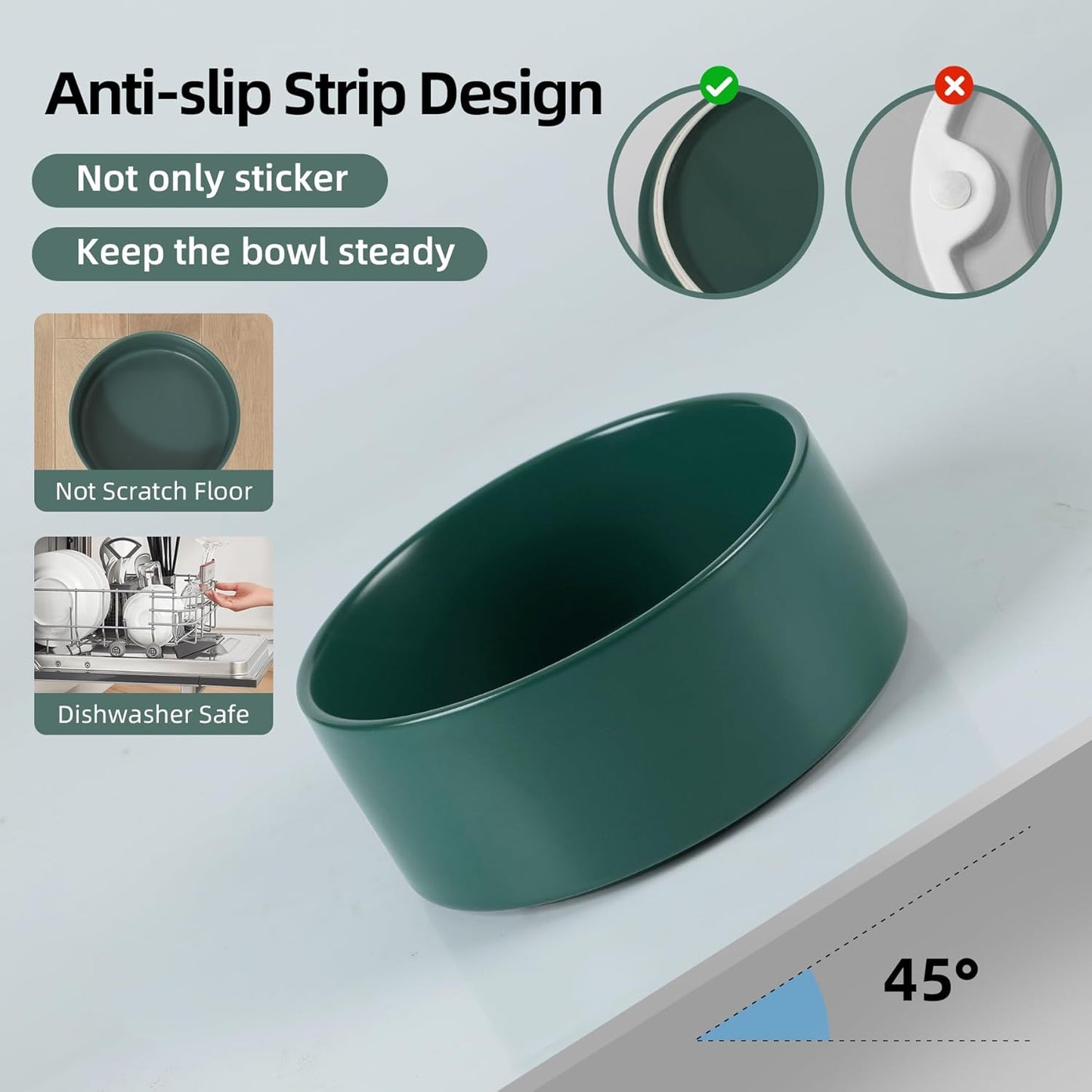 Ceramic 5.1inch Set of 2 Dog and Cat Bowls, Food and Water Feeder for Small Breed Dogs, Kitty, Cats, 2pcs Dog & Cat Dishes(2 Bowls, Green)