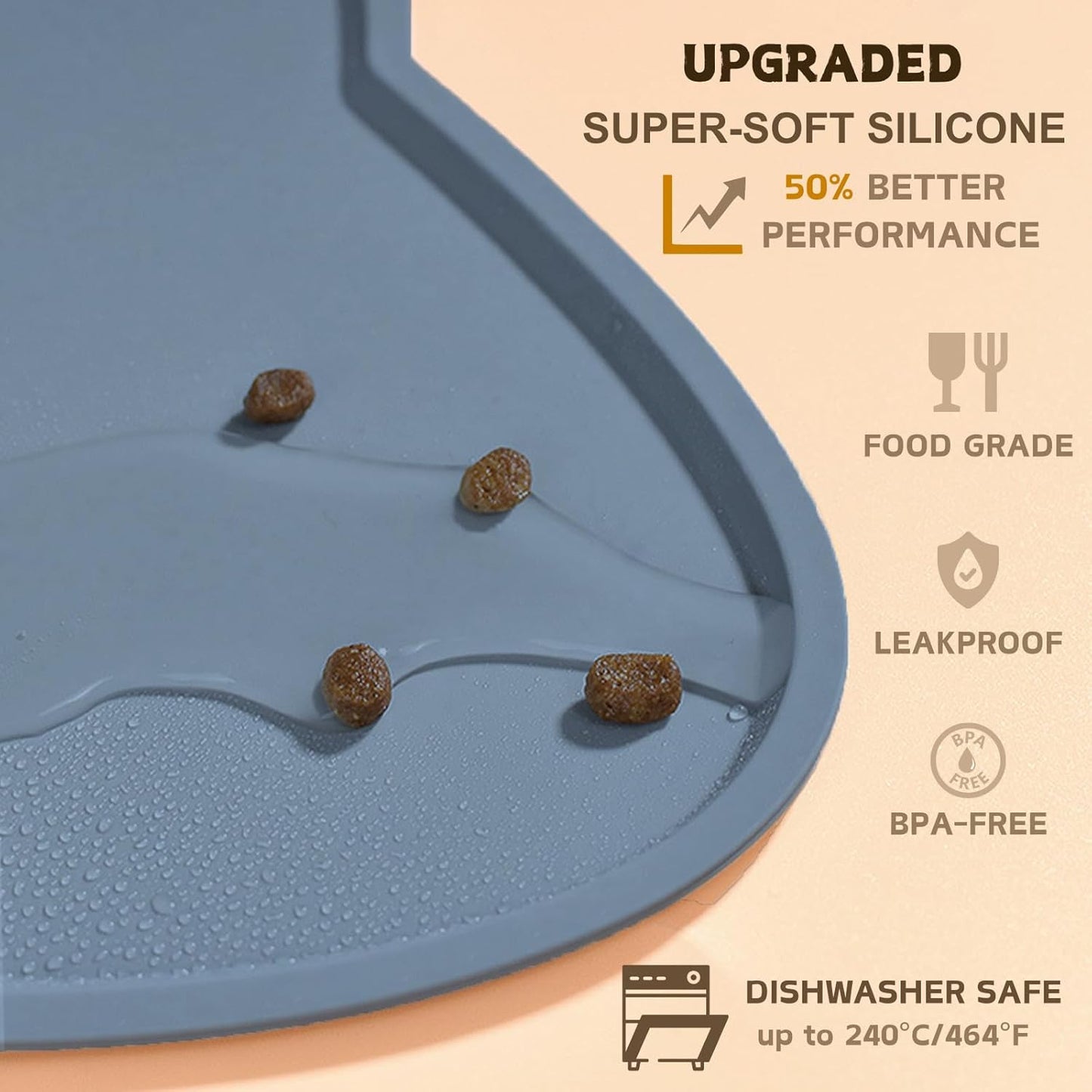 Cat Food Mat, Silicone Pet Feeding Mat for Floor Non-Slip Waterproof Dog Water Bowl Tray Cushion (17" x 10", Stone Blue)