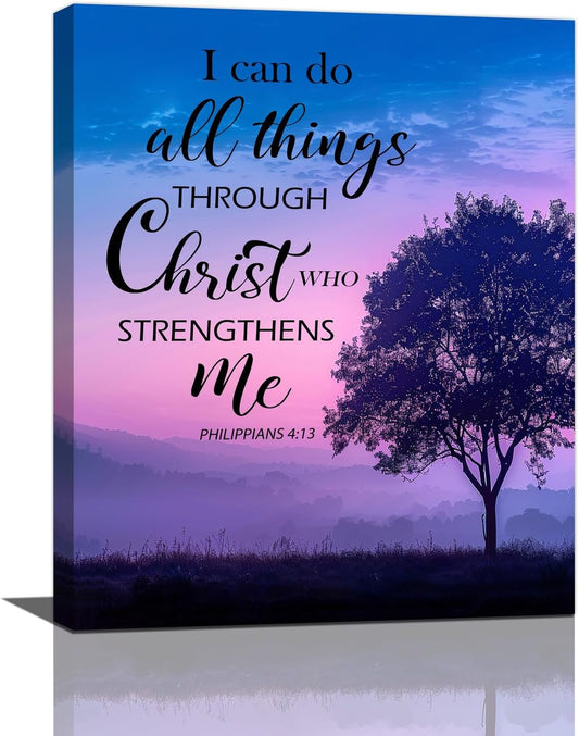 Christian Tree Wall Art I Can Do All Things Canvas Wall Decor Prints Framed Painting Purple Pictures Gifts Artwork for Bathroom Bedroom 16"x20"