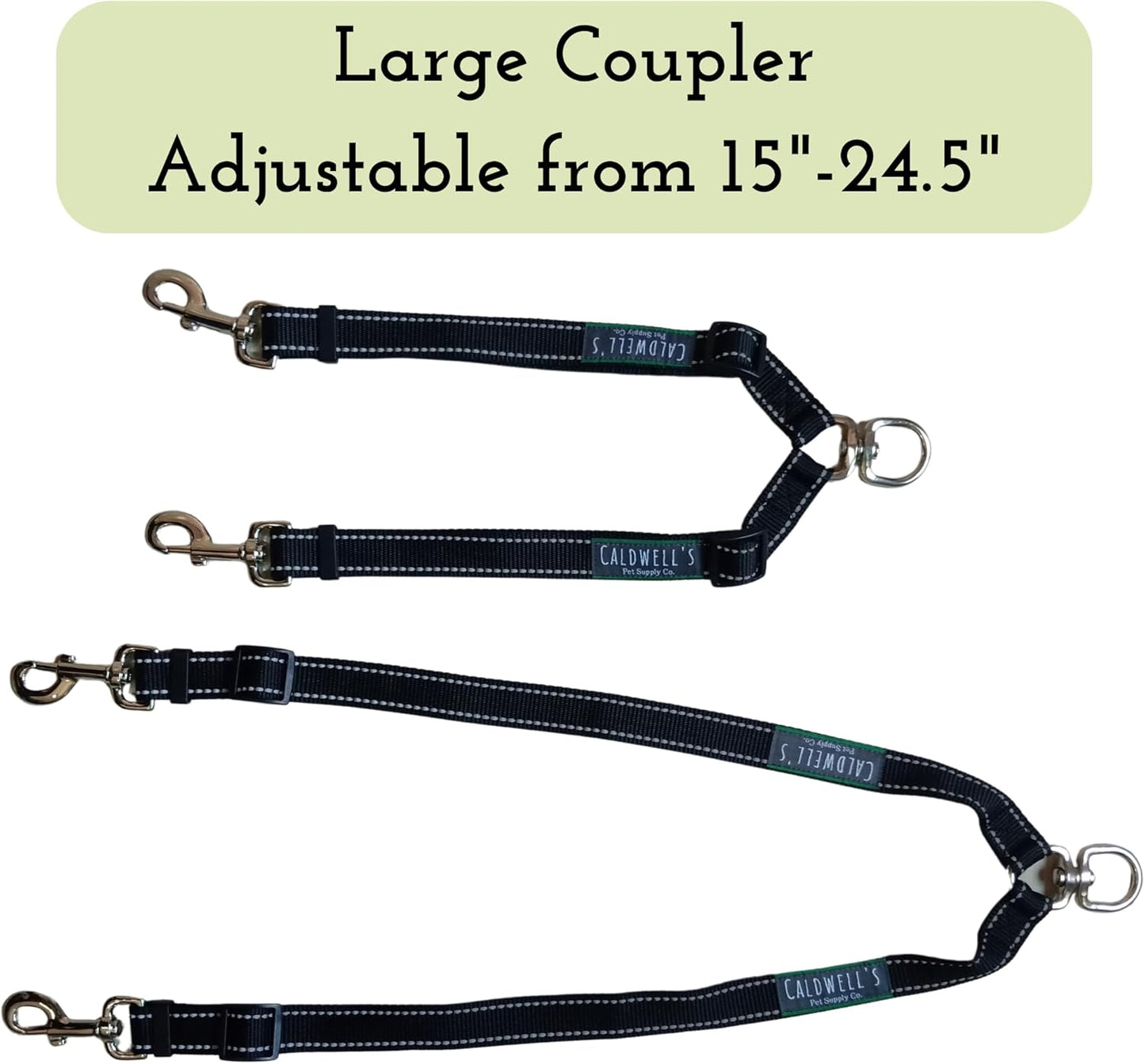 Caldwell's Pet Supply Co. Leash Coupler, Two Dog Leash Splitter to Split Leashes for Walking 2 Dogs, Tangle Free Double Dog Leashes Connector, Adjustable Attachment for Medium or Large Dogs