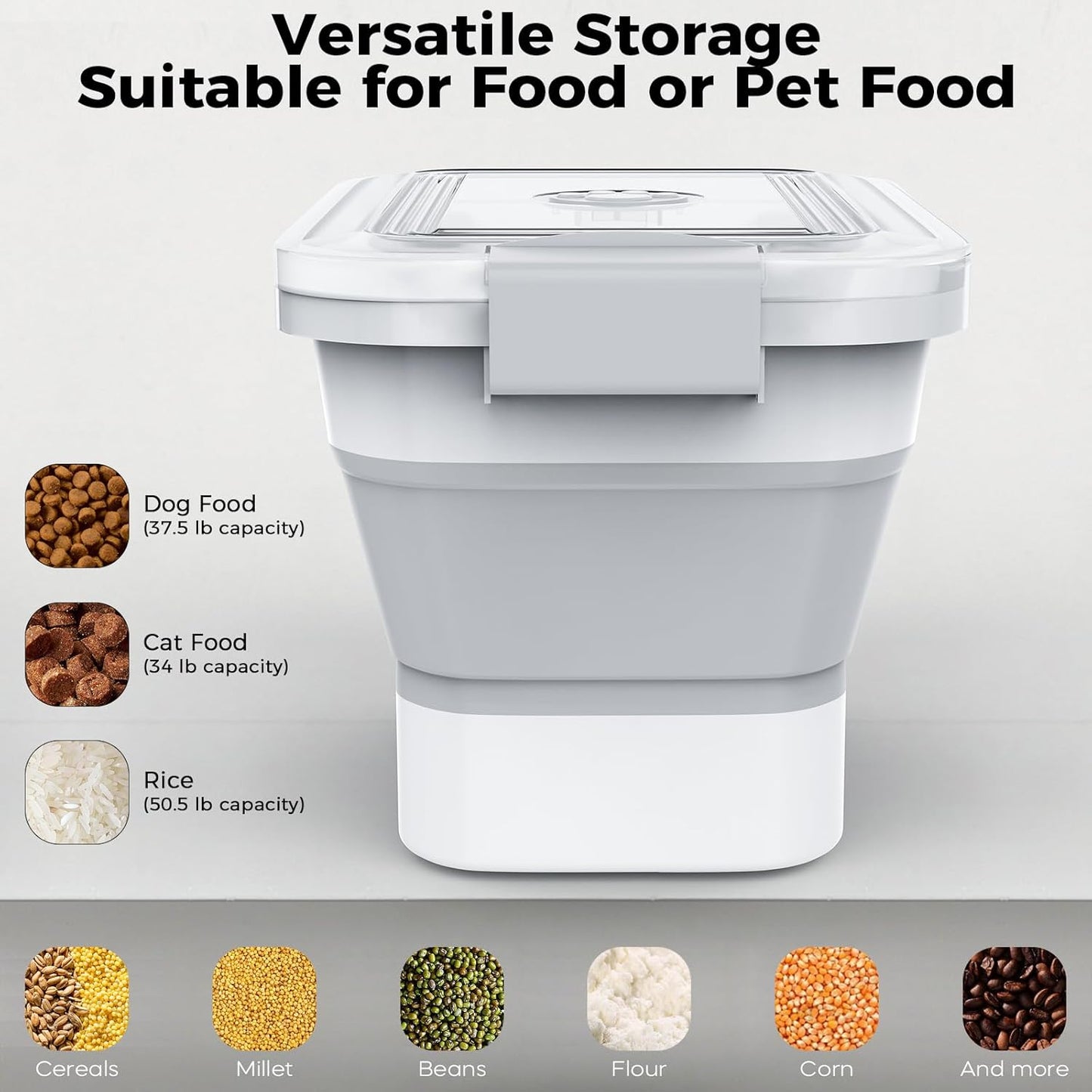 10-13 Lbs Dog Food Storage Container,Collapsible Dog Food Container with Transparent Airtight Lid,Pet Food Scoop and Dog Bowl,Multifunctional Food Storage Container for Pet Food,Rice,Flour