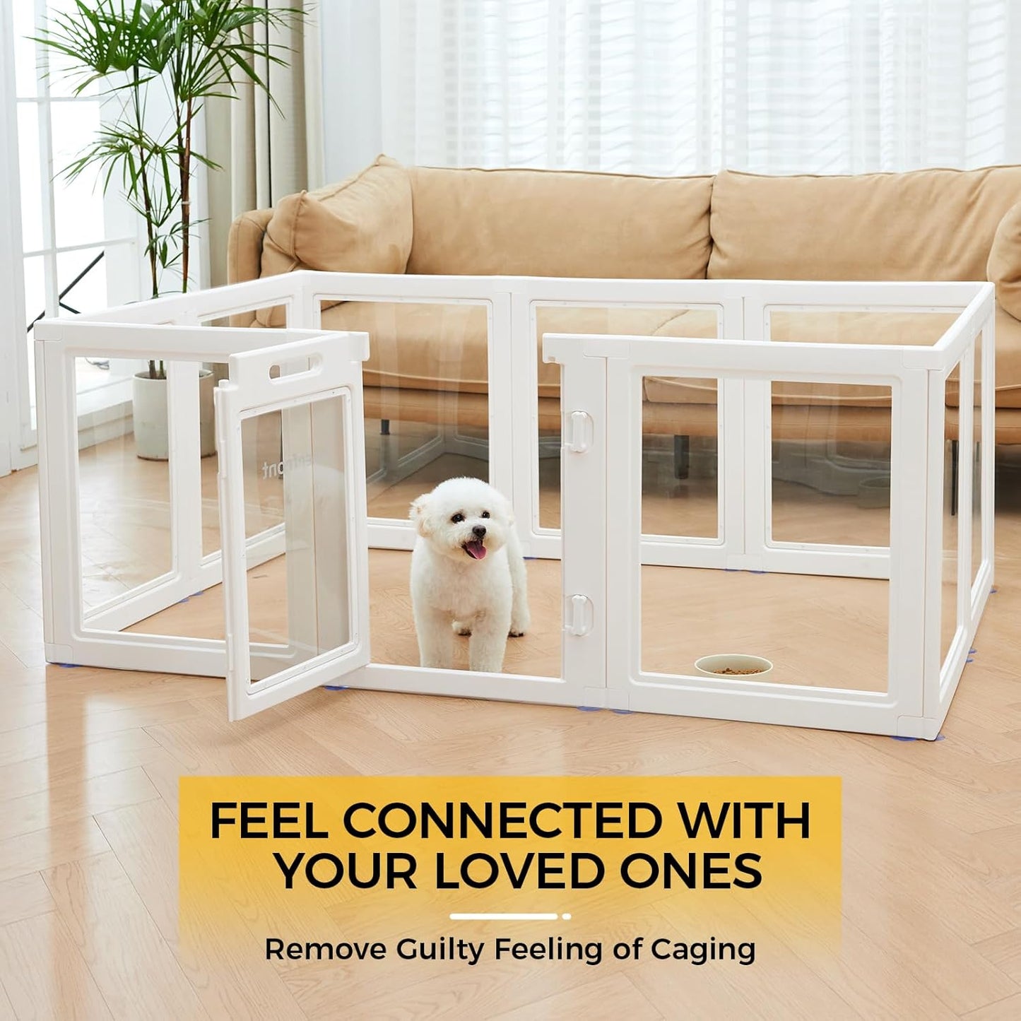 Clear Acrylic Plastic Dog Playpen - Clear Dog Play Pen - Easy Assemble Acrylic Dog Playpen - Puppy Playpen, Cat Playpen, Small Animal Playpen, Dog Play Pen Indoors (White, 23.6“ H, 10PCS)