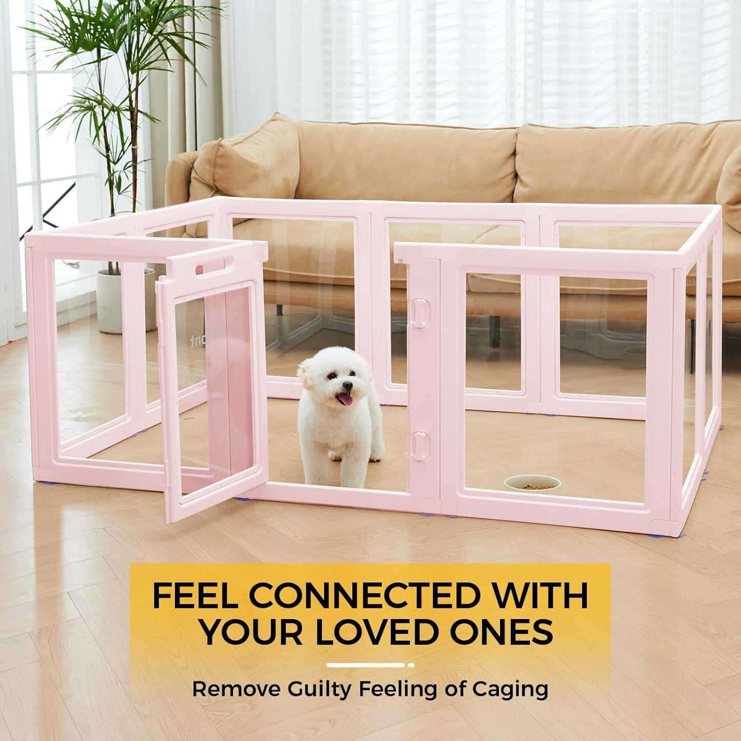 Clear Acrylic Plastic Dog Playpen - Clear Dog Play Pen - Easy Assemble Acrylic Dog Playpen - Puppy Playpen, Cat Playpen, Small Animal Playpen, Dog Play Pen Indoors (Pink-23.6" H, 12PCS)