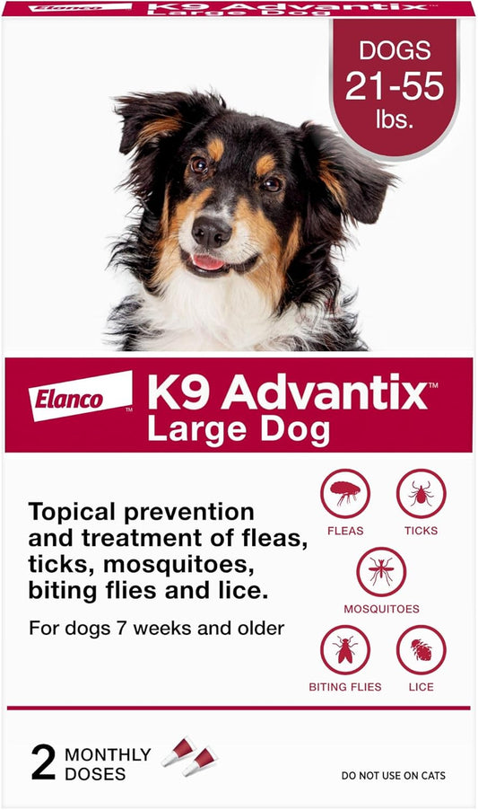 K9 Advantix Flea, Tick & Mosquito Prevention for Dogs 21-55 lbs. | Flea Drops for Large Dogs | Apply Monthly | 2 Treatments