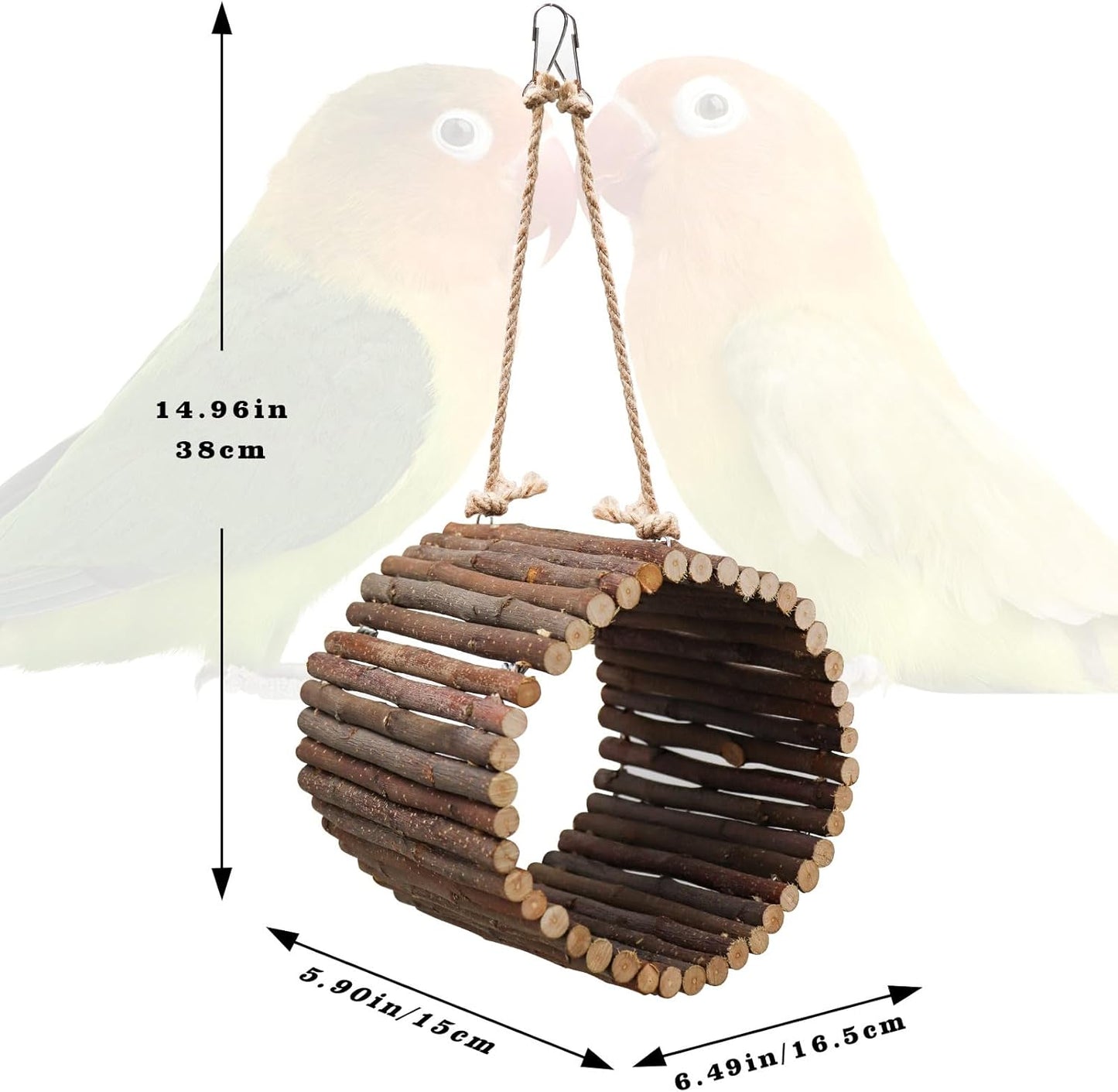Bird Parrot Swing Toys, Hanging Bird Tree Caves, Natural Apple Wood Parrot Hammock, Bird Cage Accessories, Suitable for Little Bird Parakeets Cockatiels Lovebirds Hamster Rat (6.49" in Diameter)