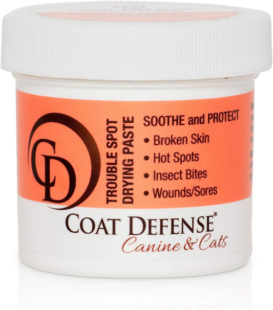 COAT DEFENSE Trouble Spot Drying Paste - Made in USA - 5 Oz Dog & Cat Skin Care, Itchy Skin & Allergies, Alleviates Hot Spots for Dogs & Cats, Insect Bites Relief & Dog Wound Care