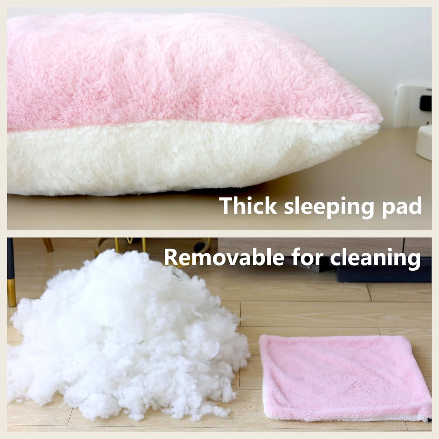 Cat Bed for Indoor Cats,Foldable cat cave,Anti-Slip & Water-Resistant Bottom,cat Houses for Indoor Cats or Small Dogs, Kitten Tent, Rabbit Bed,2 in 1 pet Bed (Pink)