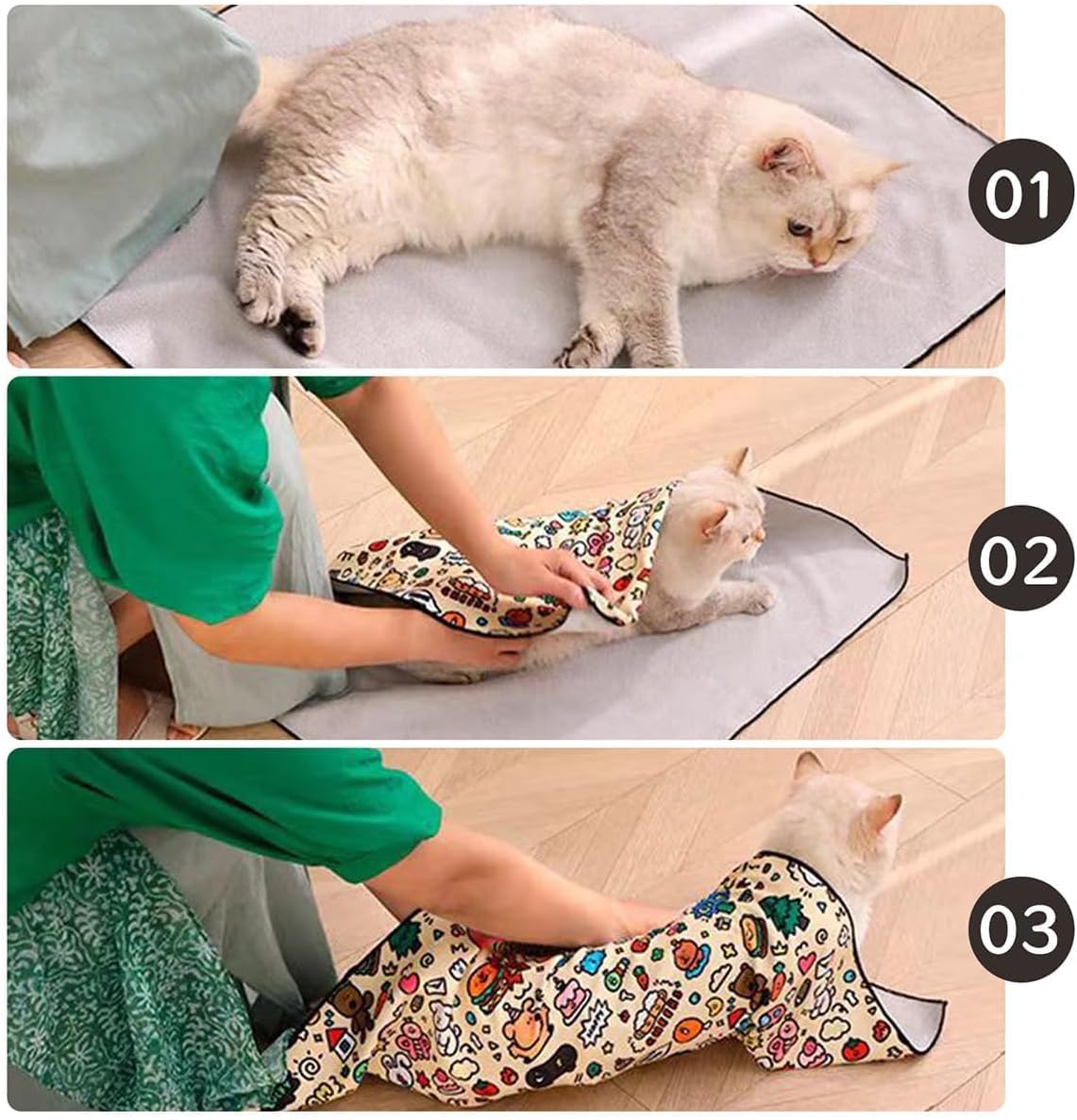 Cat Grooming Wrap – Self-Adherent Anti-Scratch Swaddle Restraint Bag for Nail Cutting, Medication, Multifunctional Care - Calm Cozy Burrito Papoose Pet Magic Blanket (31.5*31.5inches within 22lbs)