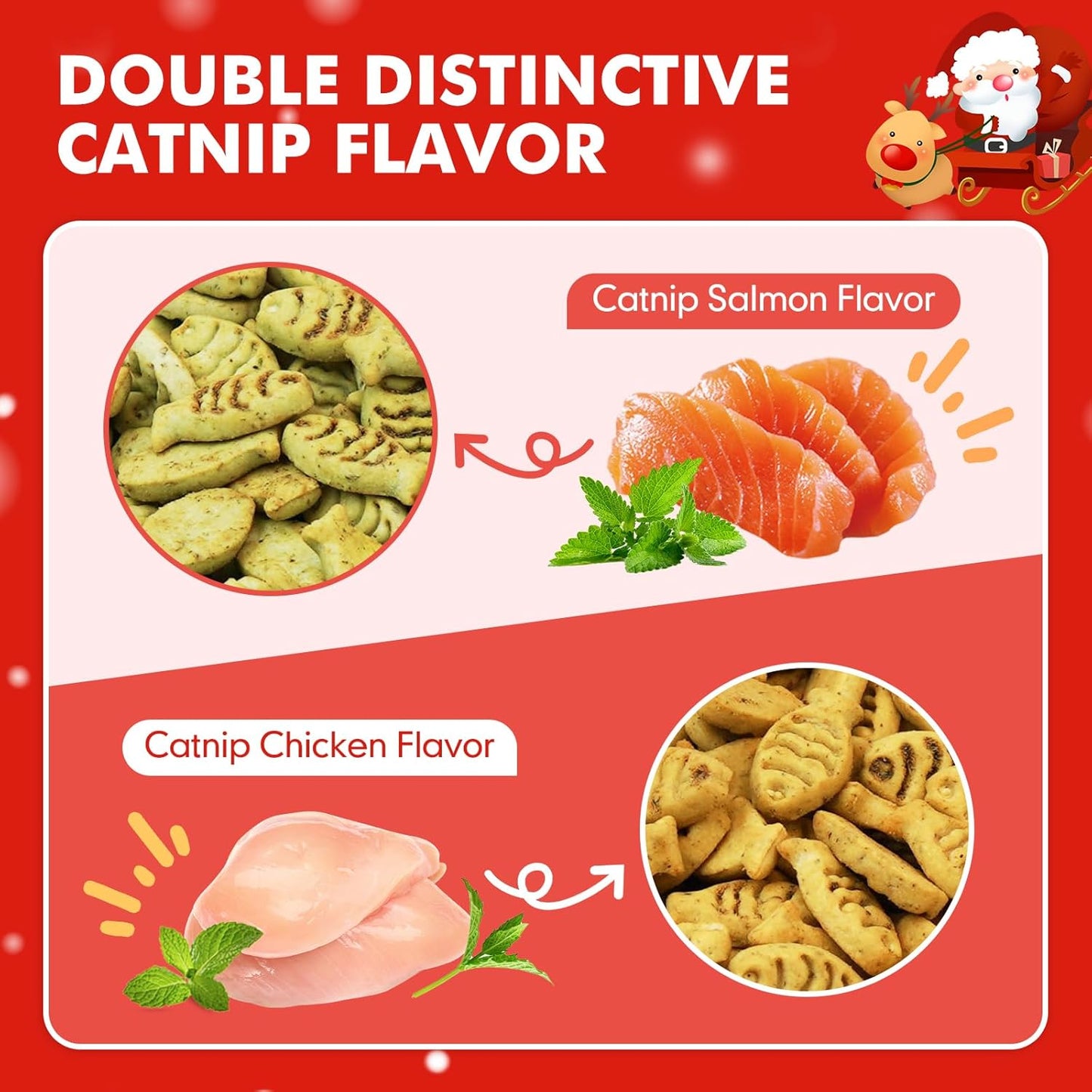Christmas Catnip Cat Treats, Chicken and Salmon Flavor, Cat Gifts for Christmas, Crunchy Fish Shape Adult Biscuits, 16 oz
