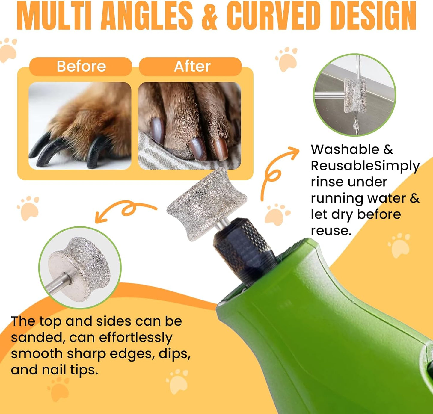 CAELUM Diamond-Coated Pet Nail Grinder Bit, 1/8” Shank for Dremel Nail Tools, Durable & Low-Noise Nail Trimmer for Dogs, Top & Side Grinding, Gentle, Precise Nail Grooming(80grit)