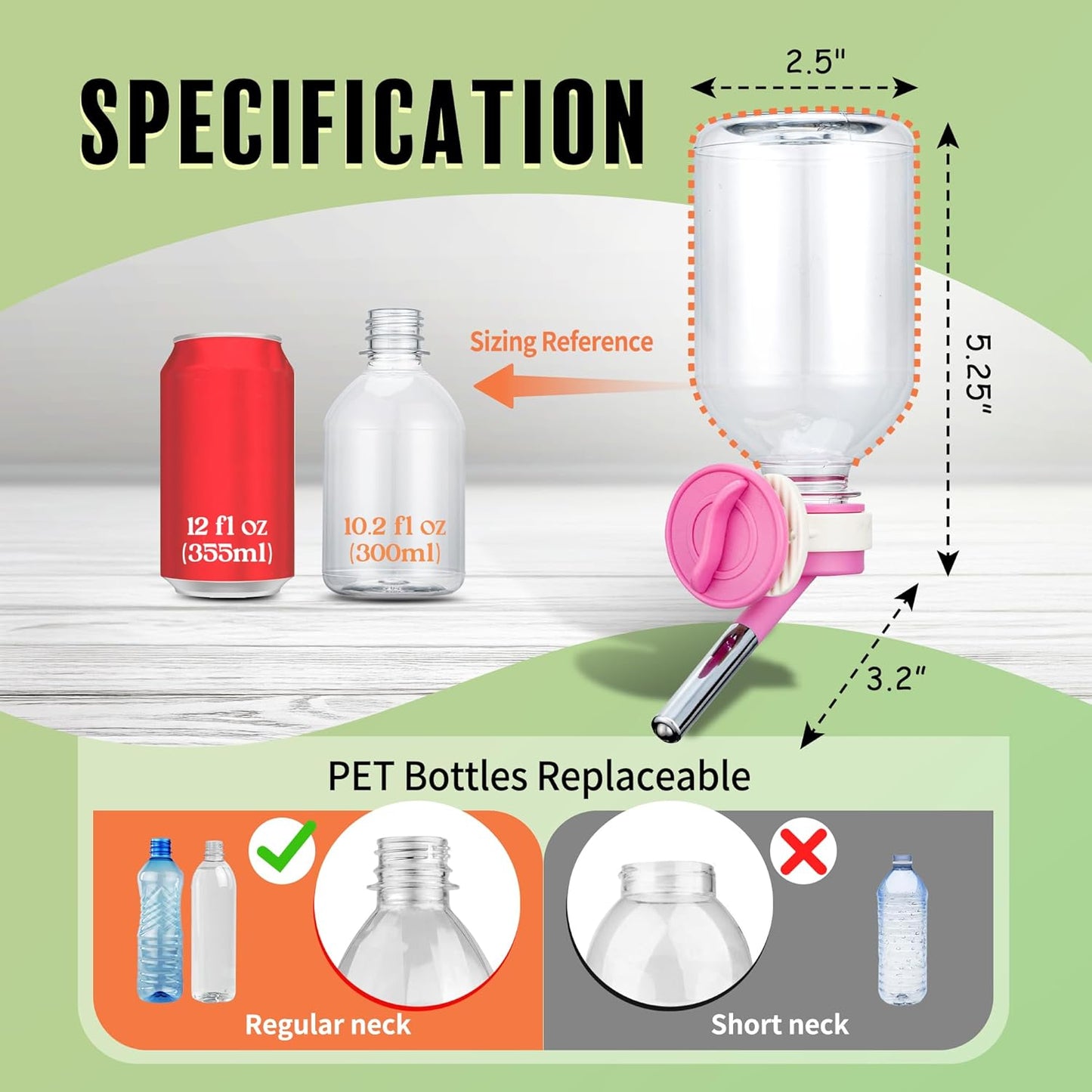 Choco Nose Patented No-Drip Water Bottle/Feeder for Guinea Pigs/Hamsters/Bunnies/Ferrets/Other Small Pets, Critters and Animals -for Cages, Crates or Wall Mount. 10.2 oz. Nozzle 10mm, Pink (C128)