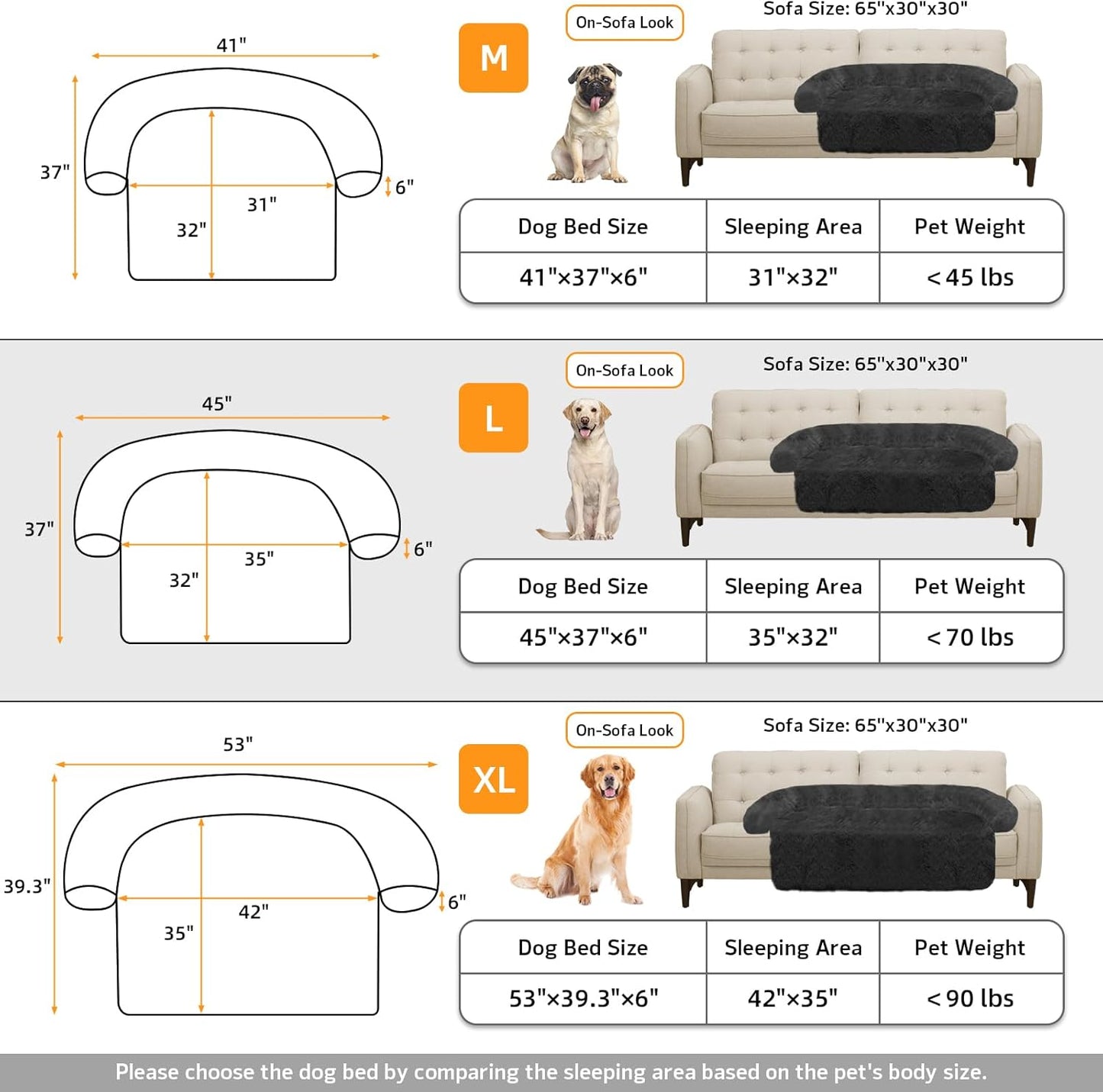 Calming Dog Bed Fluffy Plush Dog Mat for Furniture Protector with Removable Washable Cover for Large Medium Small Dogs and Cats (Large(45x37x6), Dark Grey)