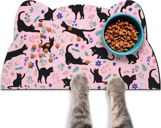Cat Food Mats for Floor, Dog Water Bowl Mats Pet Feeding Absorbent Placemats for Food and Water Pink 23.6 * 13.7 inch
