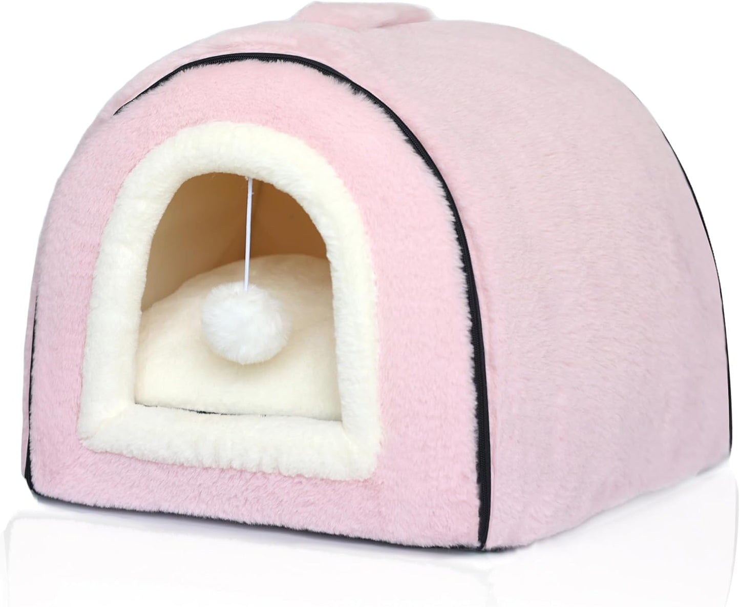 Cat Bed for Indoor Cats,Foldable cat cave,Anti-Slip & Water-Resistant Bottom,cat Houses for Indoor Cats or Small Dogs, Kitten Tent, Rabbit Bed,2 in 1 pet Bed (Pink)
