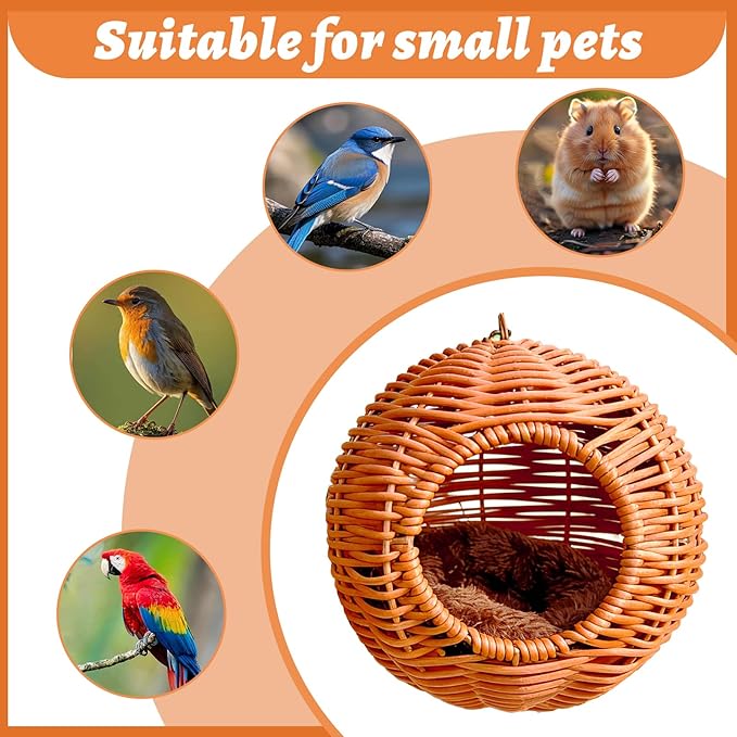 Chewproof Steel Frame Bird Nest for Cage, Washable Small Bird Bed Hammock Hideout Lay Eggs Parakeet Nest Sleep, Parakeet Warm Bed House Hut for Lovebird, Canary, Budgie, Finch (Brown)