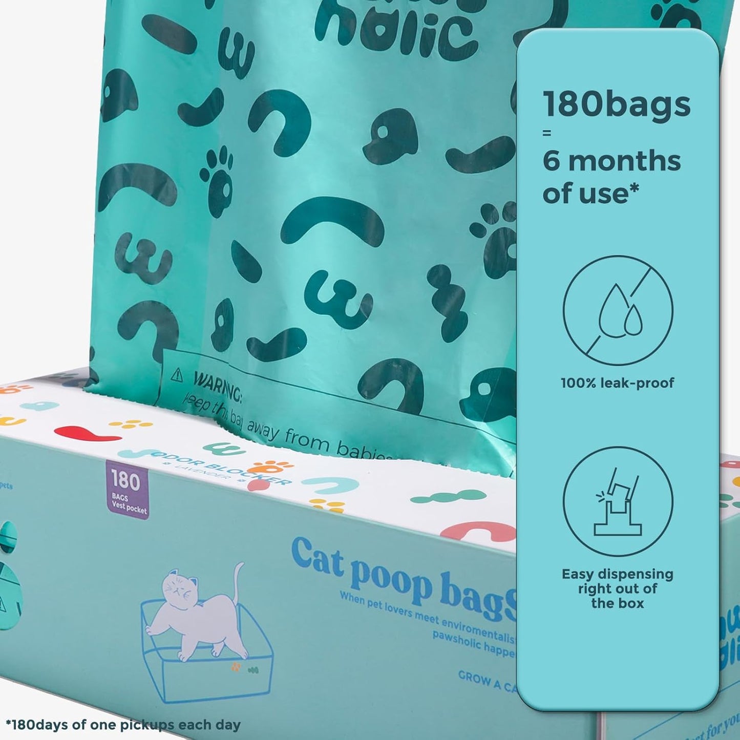 Cat Litter Bags Biodegradable 100% Leak-Proof Cat Poop Bags with Handle, 360 Counts, Cornstarch Based Extra Thick, Easy Tie Pet Waste Pick Up Bag (Lavender Scented)