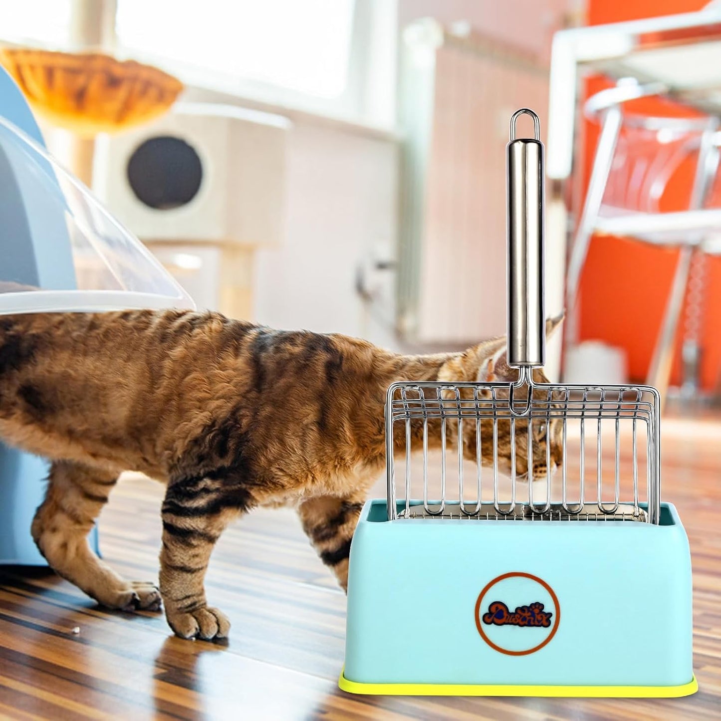 Cat Litter Scoop, Metal Scooper, Deep Shovel, Ergonomic Handle, Kitten Poop Sifting, Durable, Heavy Duty Speed Sifter, for Litter Box (Silvery-Gray)