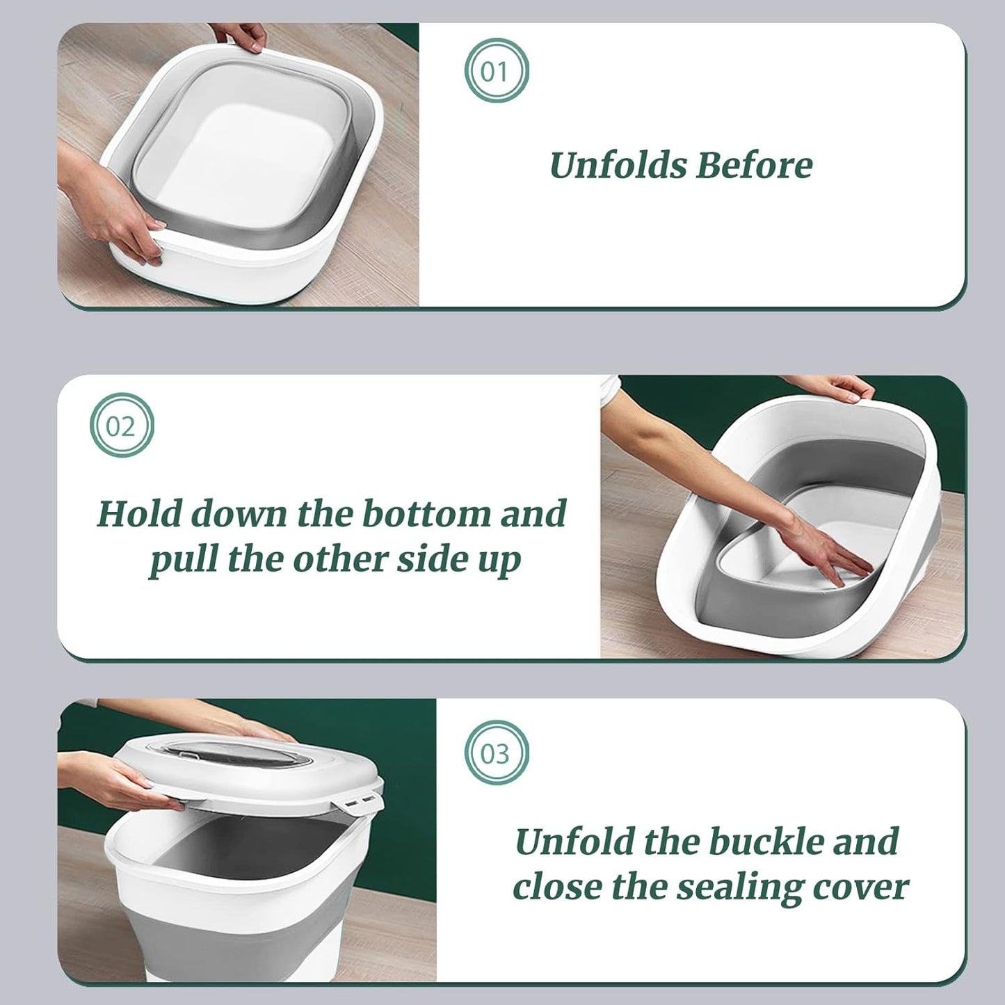 Cereal Rice Food Storage Containers, Collapsible 20 to 50 Lbs Dispenser Bin with Rolling Wheel Airtight Locking Lid, Dog Pet Cat Flour Sugar Plastic Leakproof Sealable Large Kitchen Pantry Holder