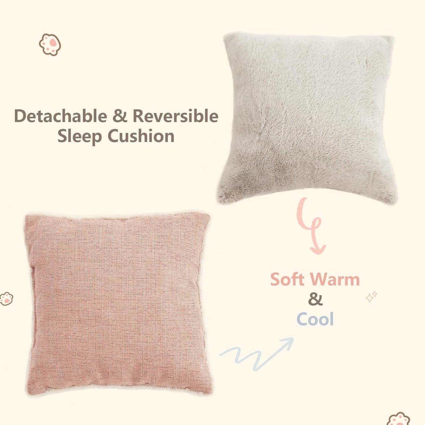 Cat Bed for Indoor Cats - Cat Cave Bed Cat House Cat Tent with Removable Washable Cushioned Pillow, Soft and Self Kitten beds,Cat Beds & Furniture, Pet Bed (Large, Pink)