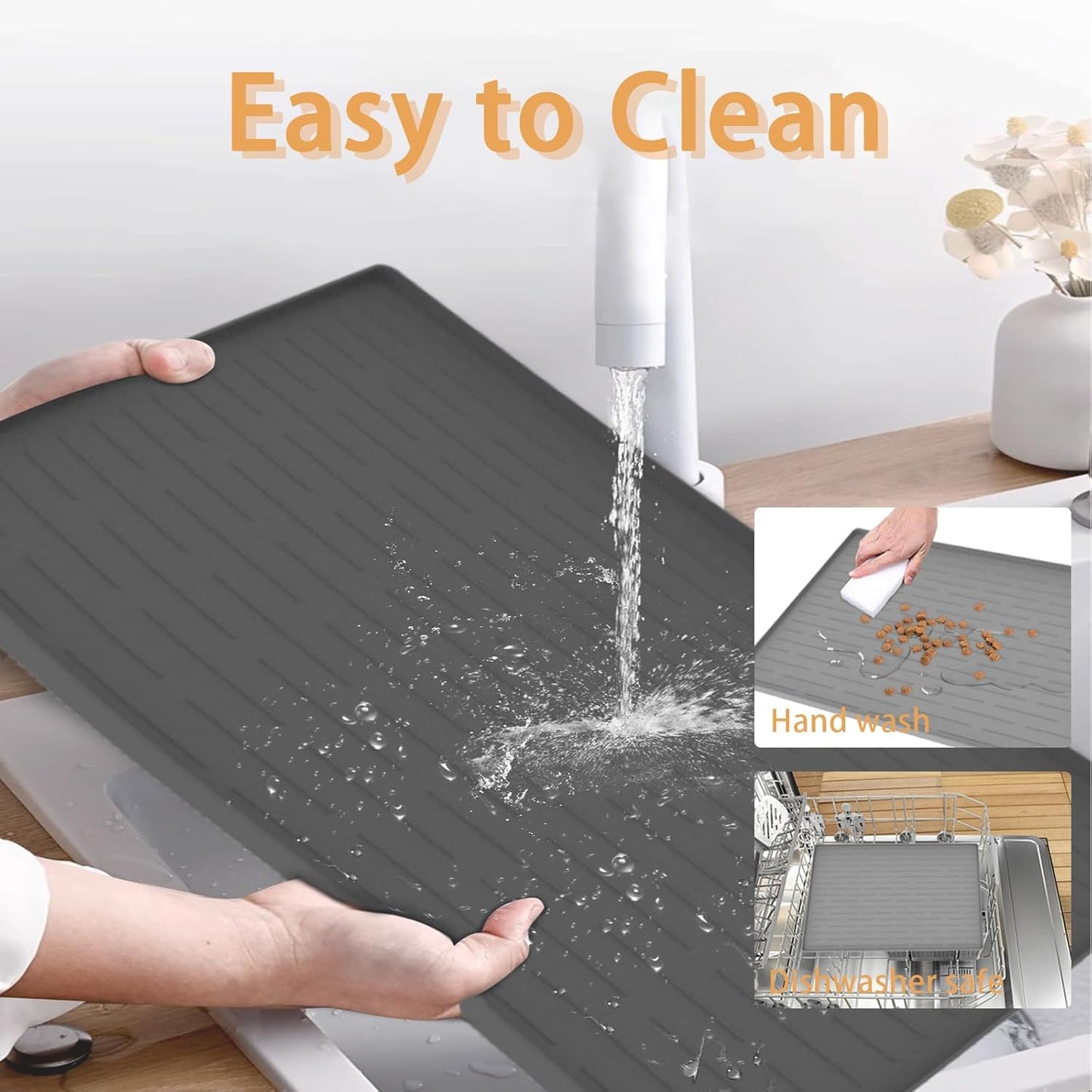 24" x 16" Dog Food Mat, Silicone Pet Mats for Food and Water, Nonslip Pet Feeding Mats for Floors, Dog Cat Bowl Mat with Raised Edges, Beige