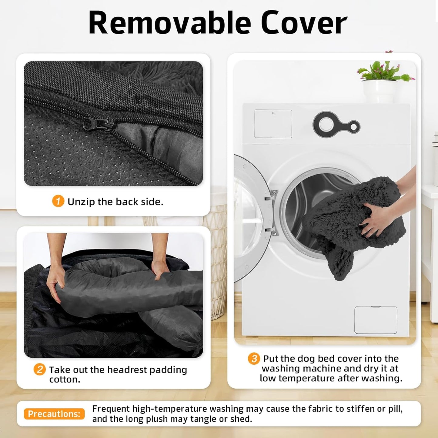 Calming Dog Bed Fluffy Plush Dog Mat for Furniture Protector with Removable Washable Cover for Large Medium Small Dogs and Cats (Medium(41x37x6), Dark Grey)