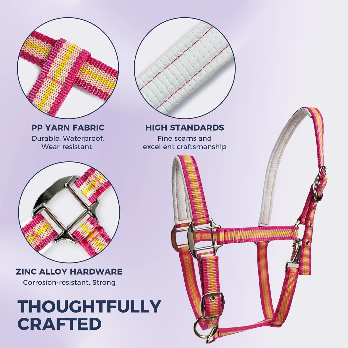 JWODVNTH Adjustable Horse Halter with PP Webbing, Durable Horse Halters with Zinc Alloy Hardware, Horses Training Equipment to Prevent Friction for Training, Competitions & Daily