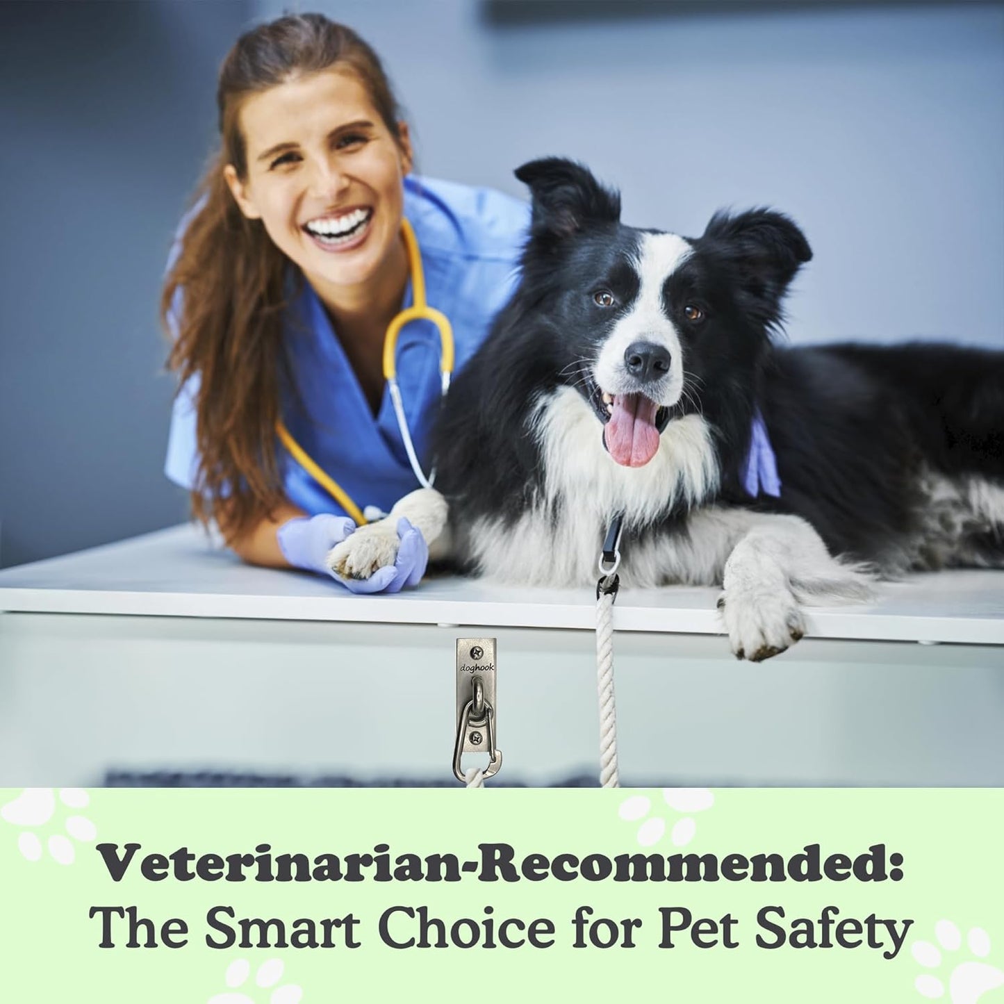 Canine Hitch- Secure Dog Leash Parking Indoor- Outdoor Wall Hook with Clip - Tie Out Stainless Steel - Practical Lead Management for Home & Business